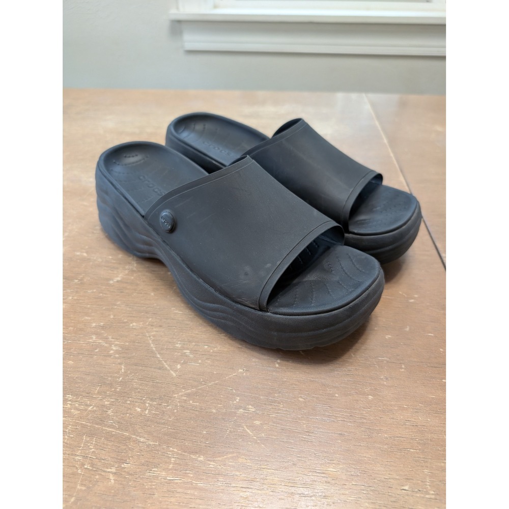 Crocs Skyline Slide Sandal Platform Black Women Size 10 Chunky comfort